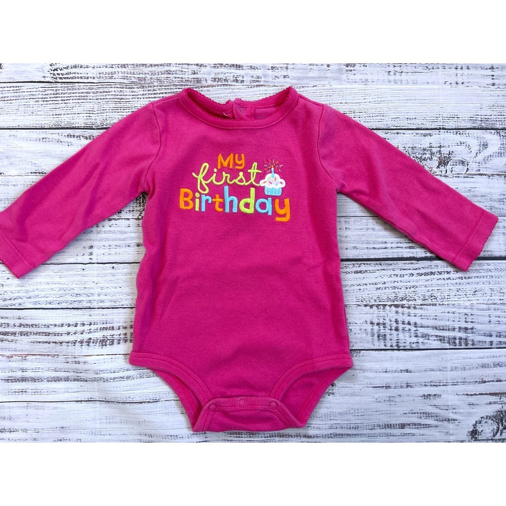 Carters Baby Girl My First Birthday Long Sleeve Bodysuit Pink 12 Months Cupcake